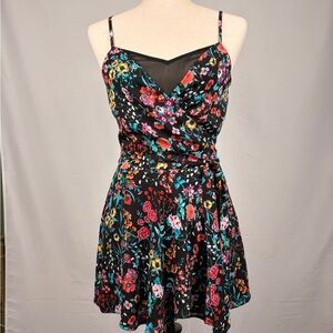 Express Floral Wrap Romper Size 0 Black Tie Waist